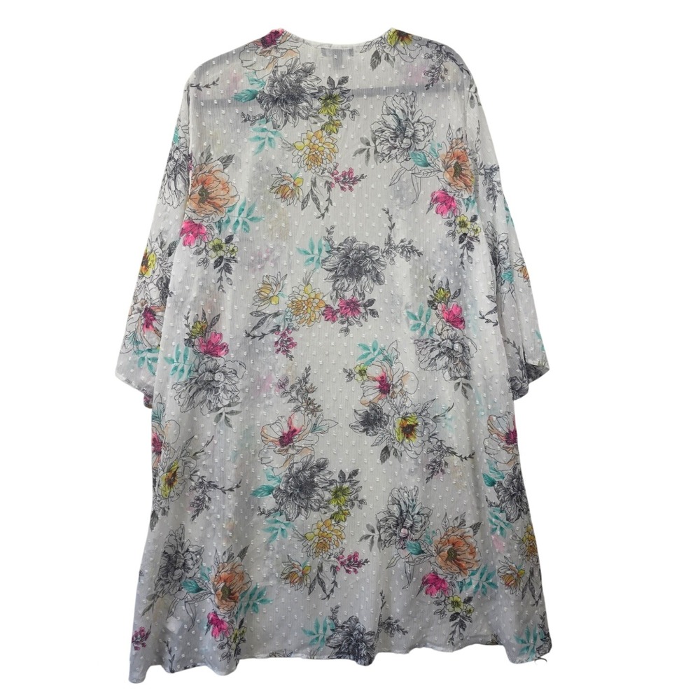 Torrid Floral Clip Dot Kimono White Multi Color Open Front Chiffon Wrap Sz 14/16 - Picture 2 of 8